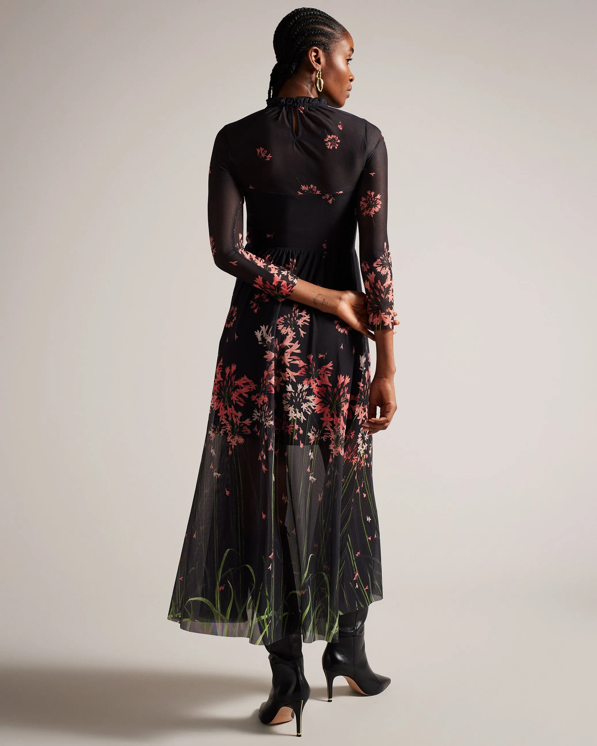 Susenaa Floral Mesh Midaxi Dress Black