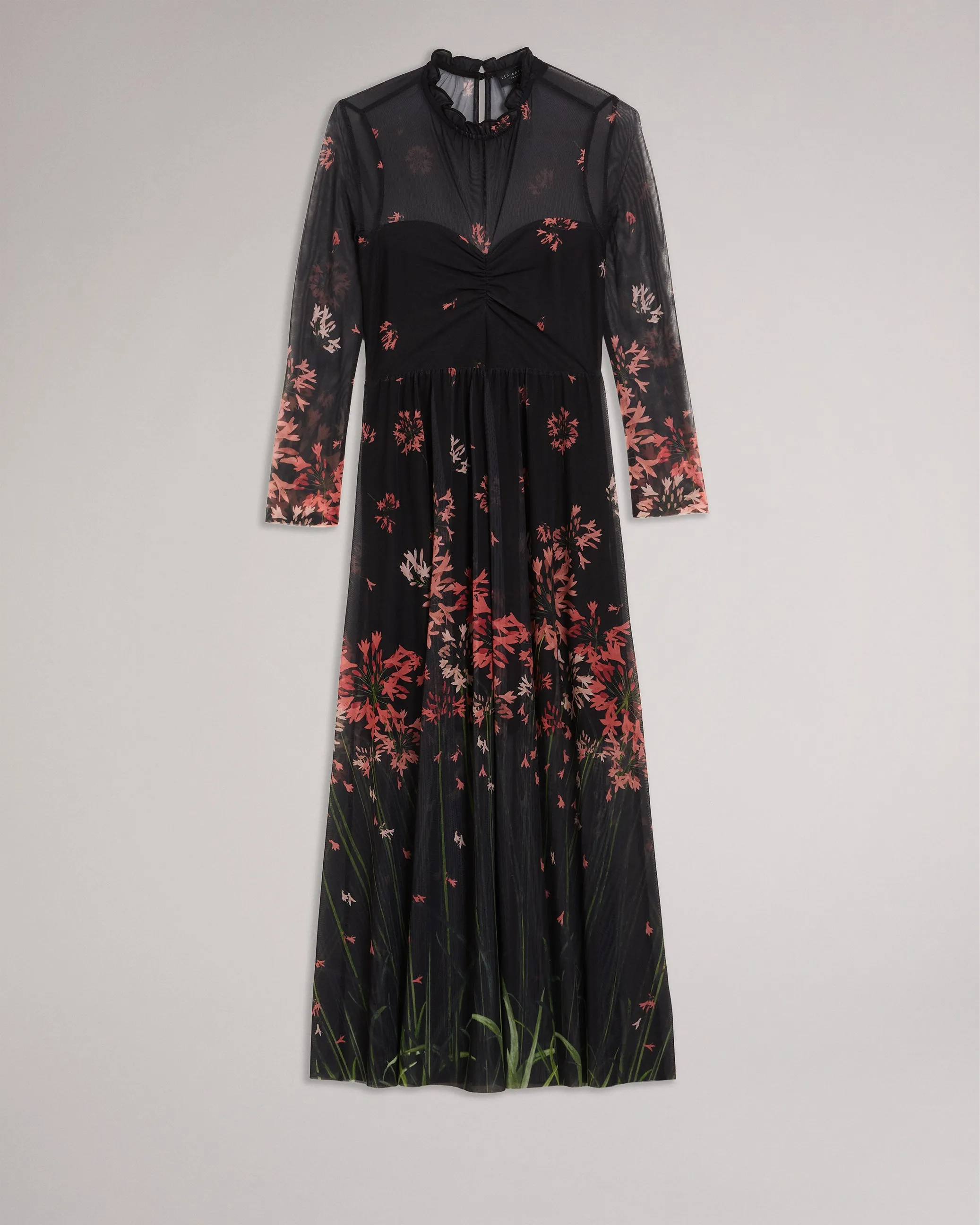 Susenaa Floral Mesh Midaxi Dress Black