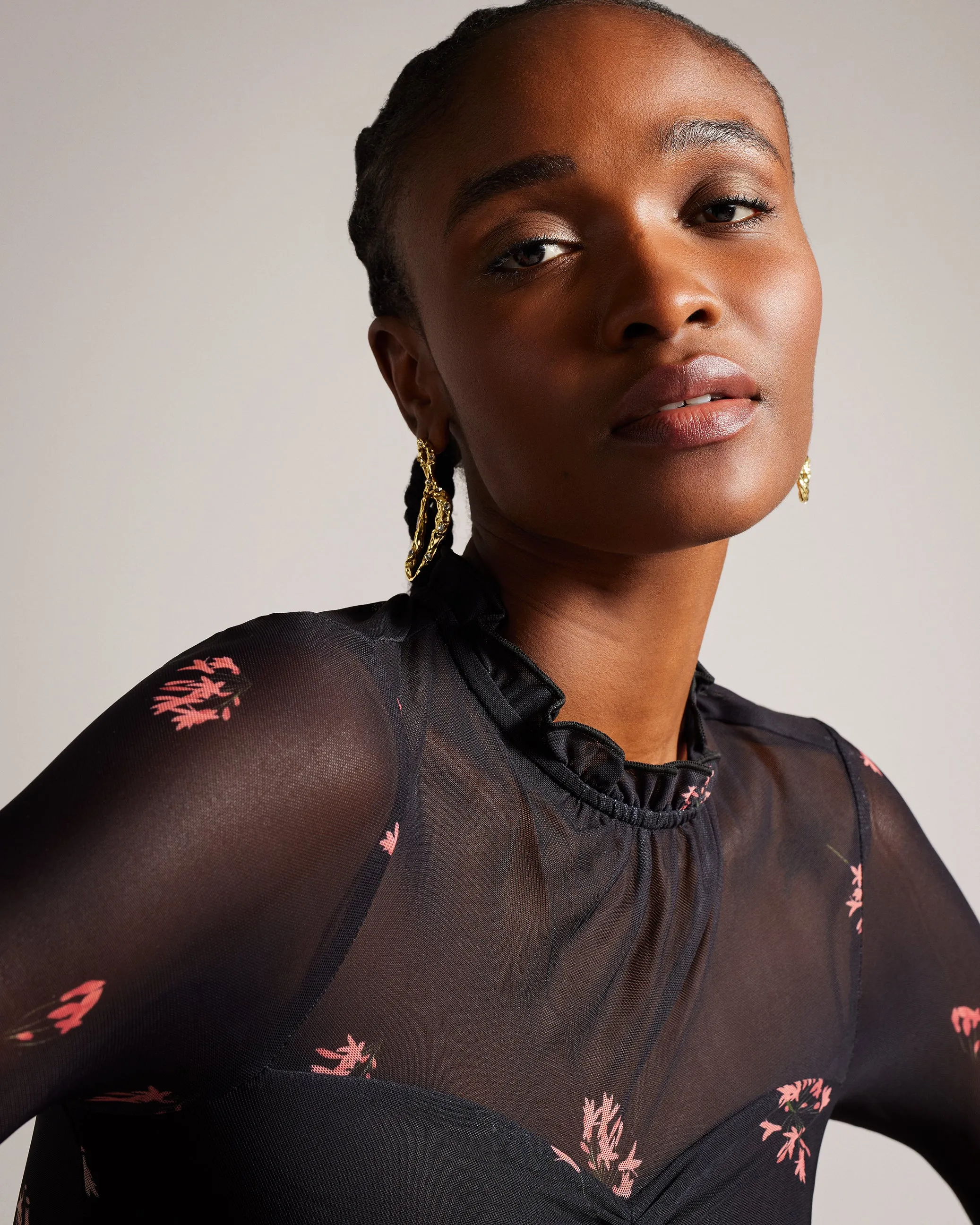 Susenaa Floral Mesh Midaxi Dress Black