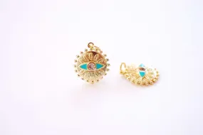 Wholesale Evil Eye Enamel Cubic Zirconia Charm - 16k Gold Plated over Brass Charm Yoga Ohm Eye of Ra CZ Turqoise HarperCrown Charms B141