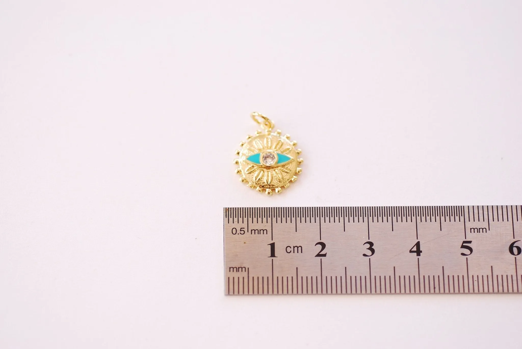 Wholesale Evil Eye Enamel Cubic Zirconia Charm - 16k Gold Plated over Brass Charm Yoga Ohm Eye of Ra CZ Turqoise HarperCrown Charms B141