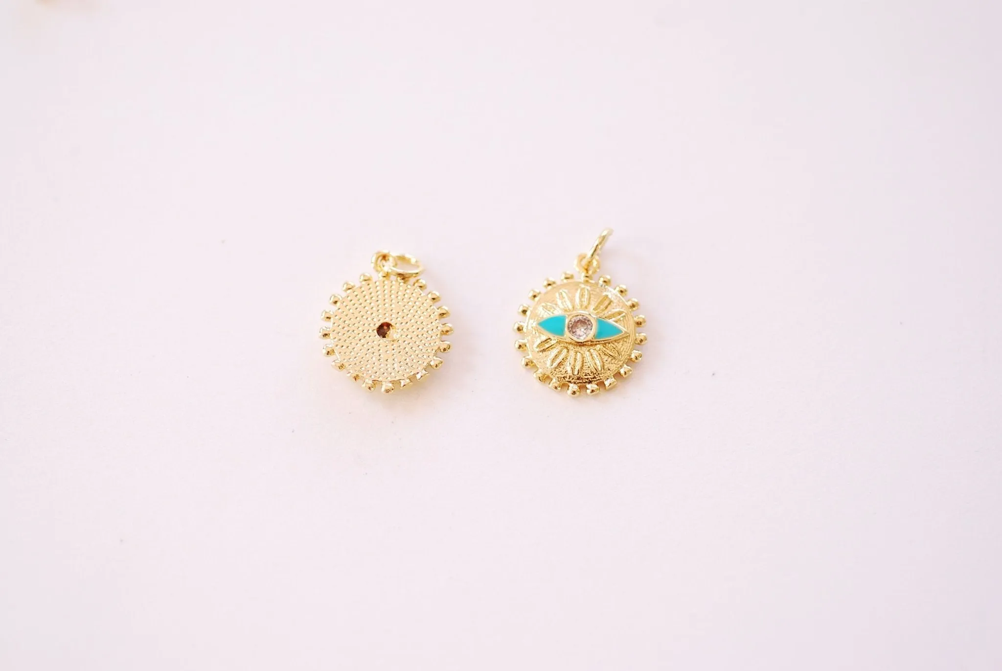 Wholesale Evil Eye Enamel Cubic Zirconia Charm - 16k Gold Plated over Brass Charm Yoga Ohm Eye of Ra CZ Turqoise HarperCrown Charms B141