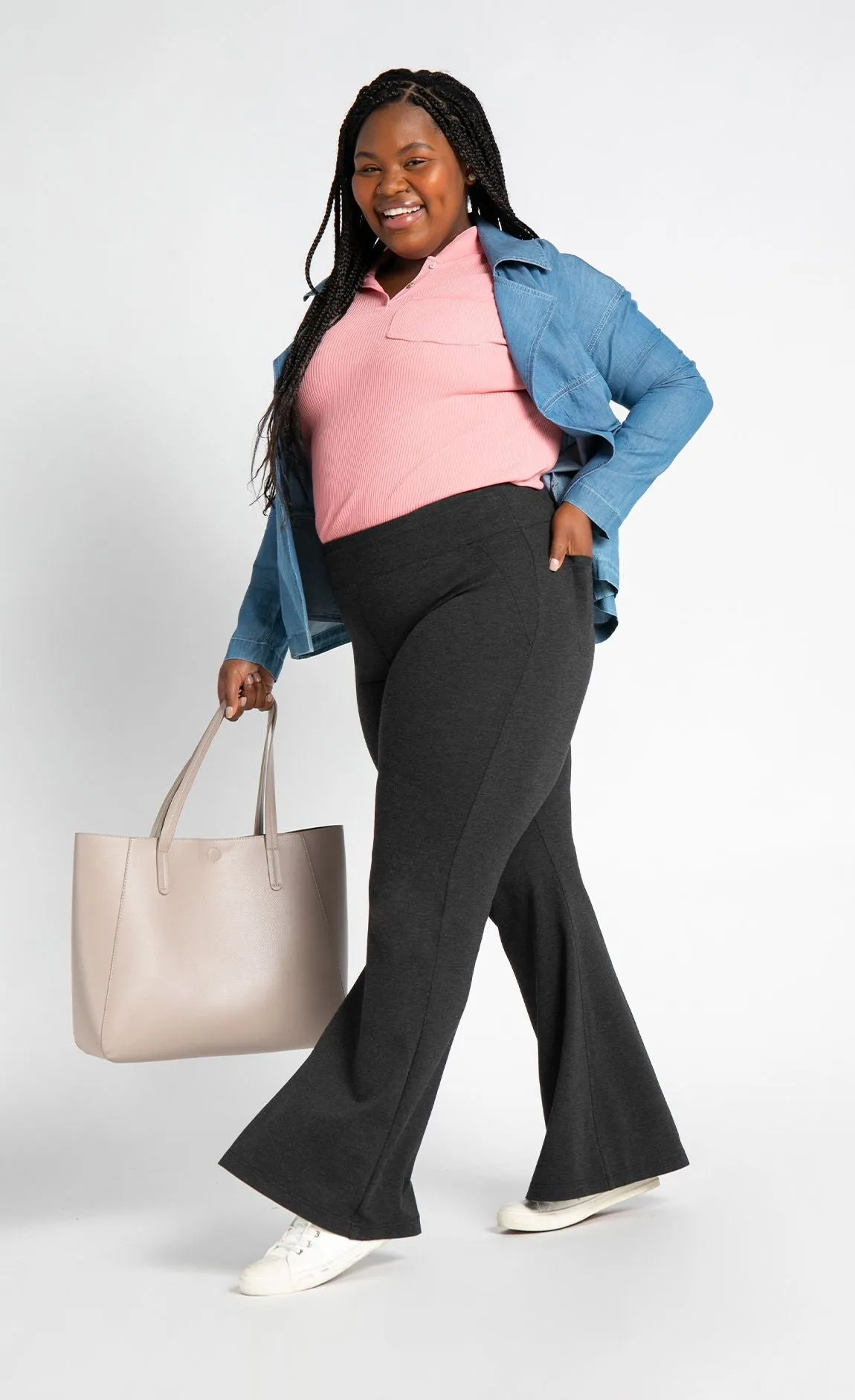 Wide-Leg Two-Pocket Dress Pant Yoga Pants (Charcoal)