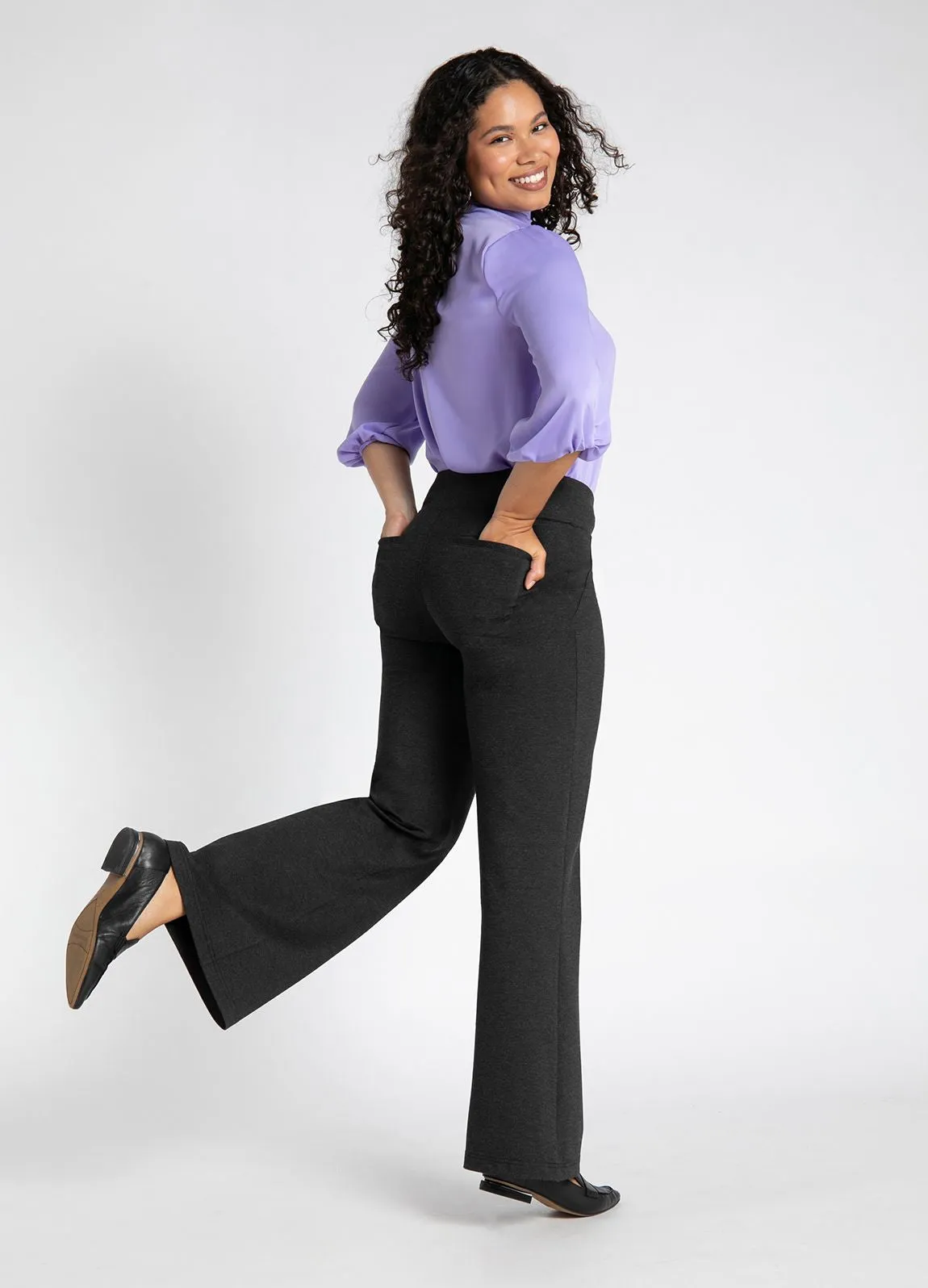 Wide-Leg Two-Pocket Dress Pant Yoga Pants (Charcoal)