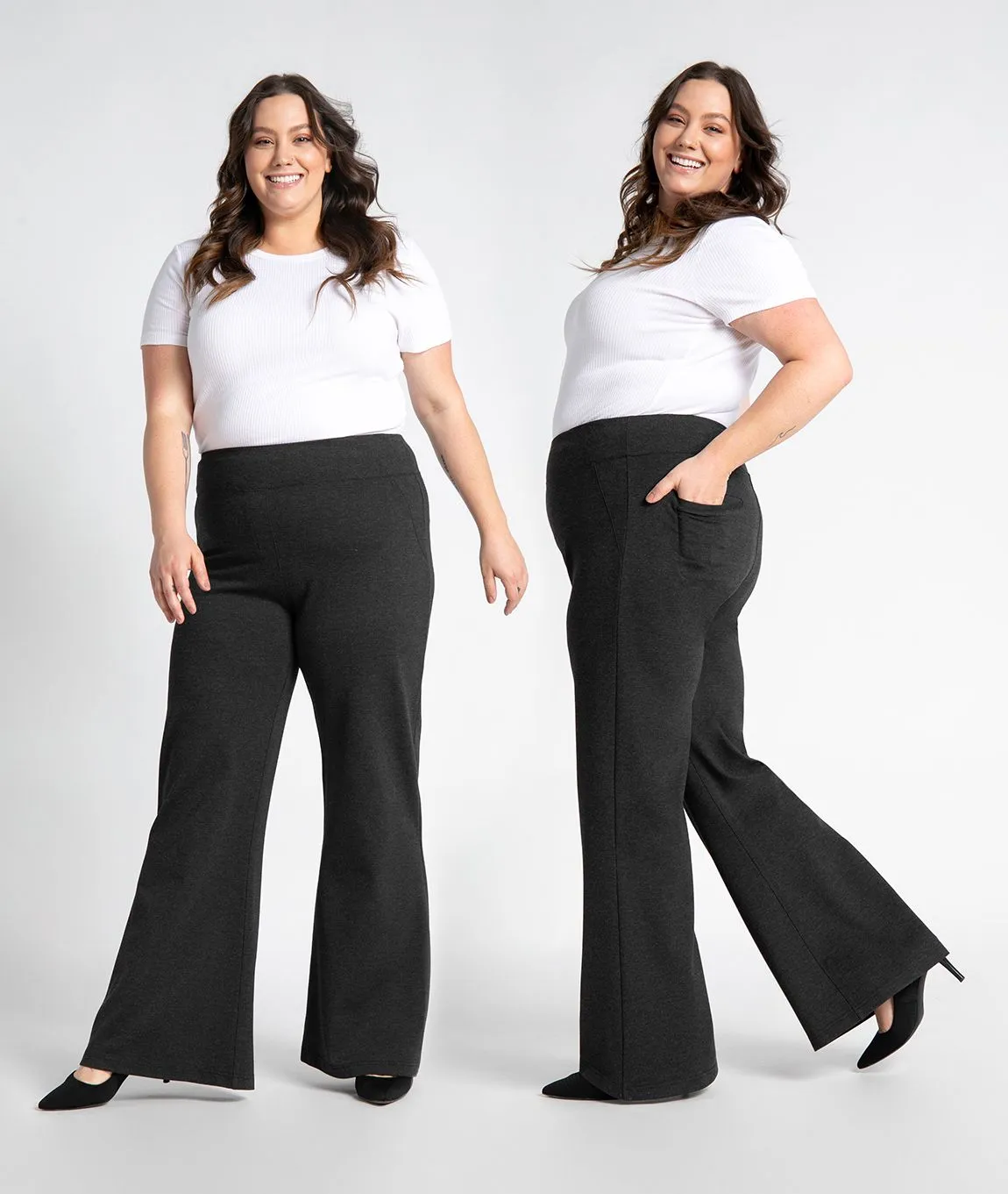 Wide-Leg Two-Pocket Dress Pant Yoga Pants (Charcoal)