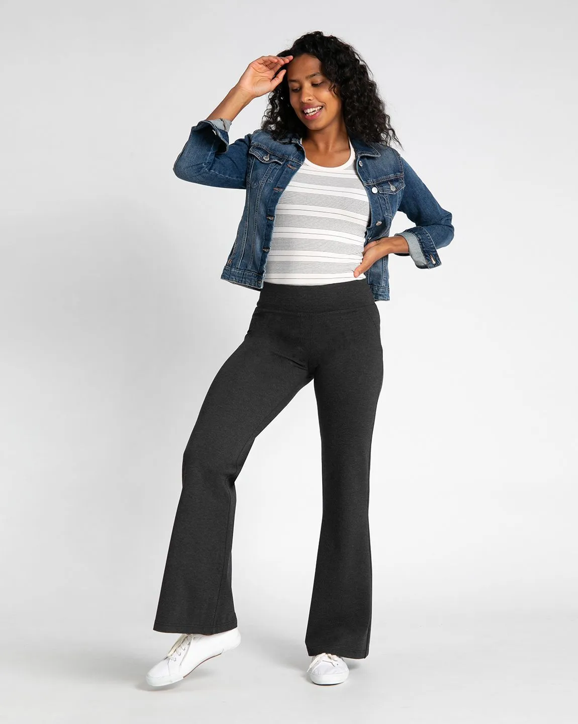 Wide-Leg Two-Pocket Dress Pant Yoga Pants (Charcoal)