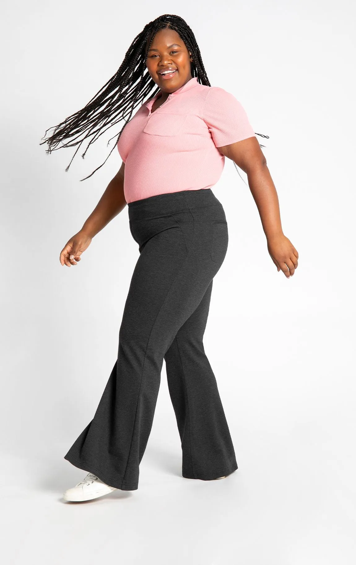 Wide-Leg Two-Pocket Dress Pant Yoga Pants (Charcoal)