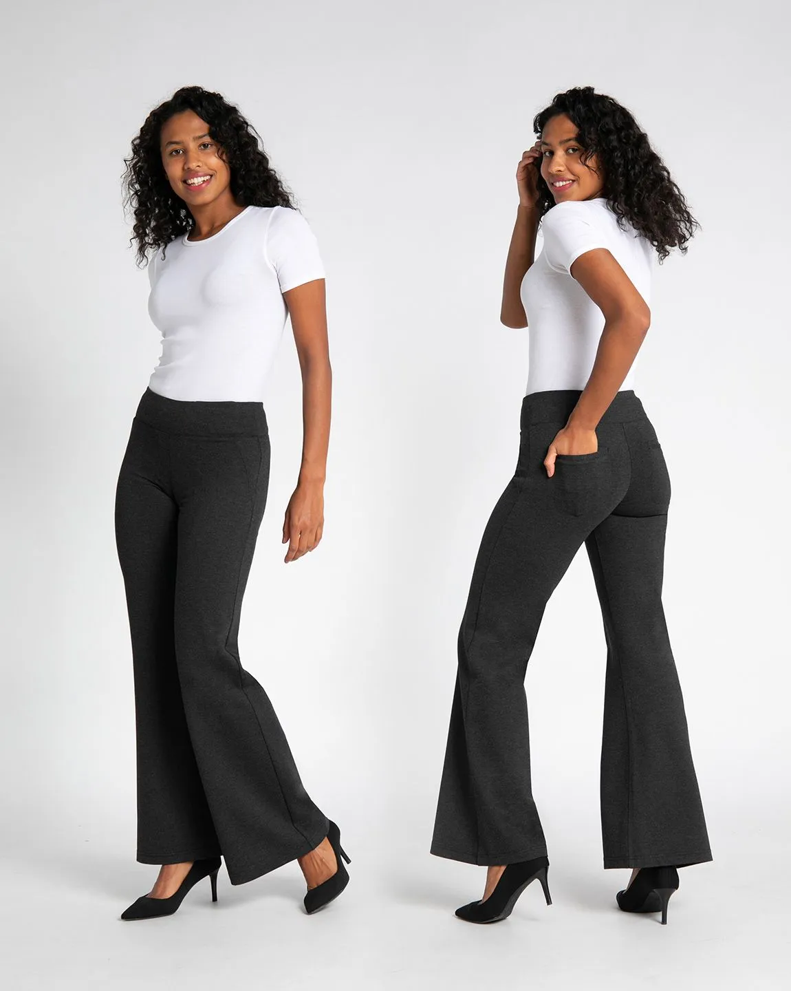 Wide-Leg Two-Pocket Dress Pant Yoga Pants (Charcoal)