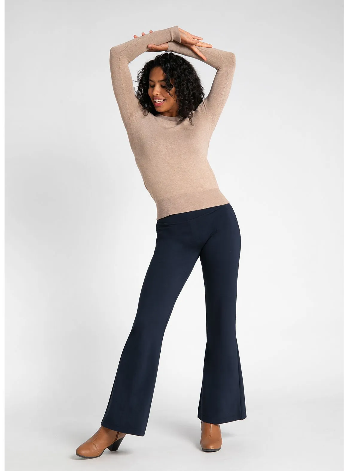 Wide-Leg Two-Pocket Dress Pant Yoga Pants (Navy)