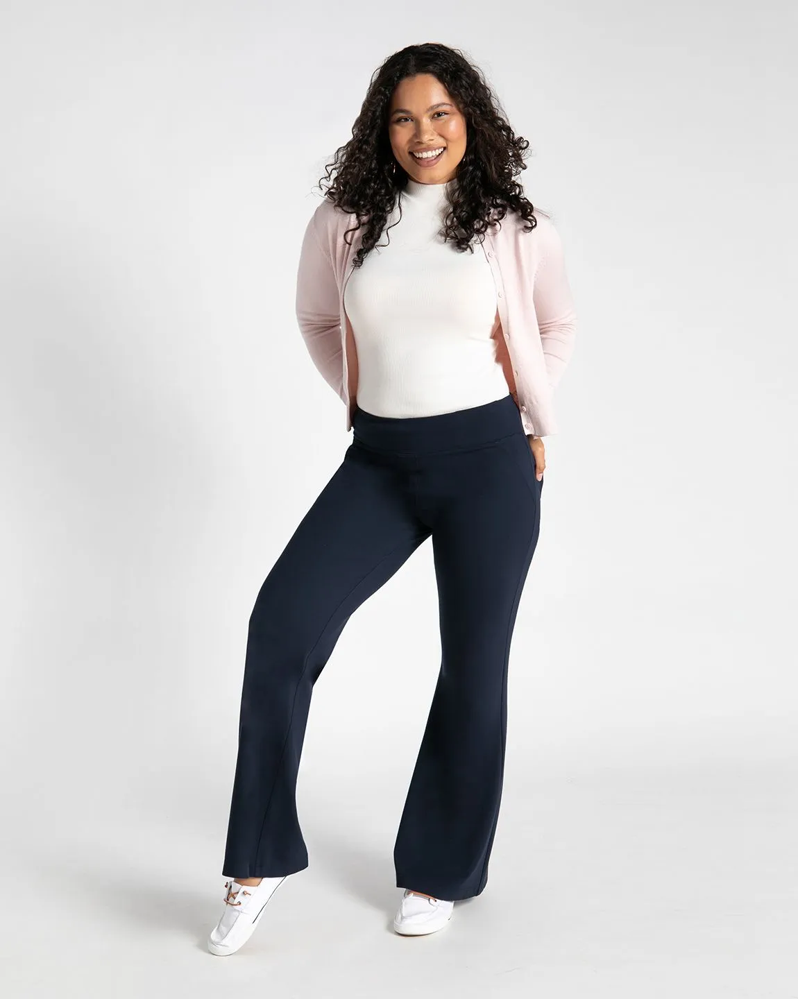 Wide-Leg Two-Pocket Dress Pant Yoga Pants (Navy)