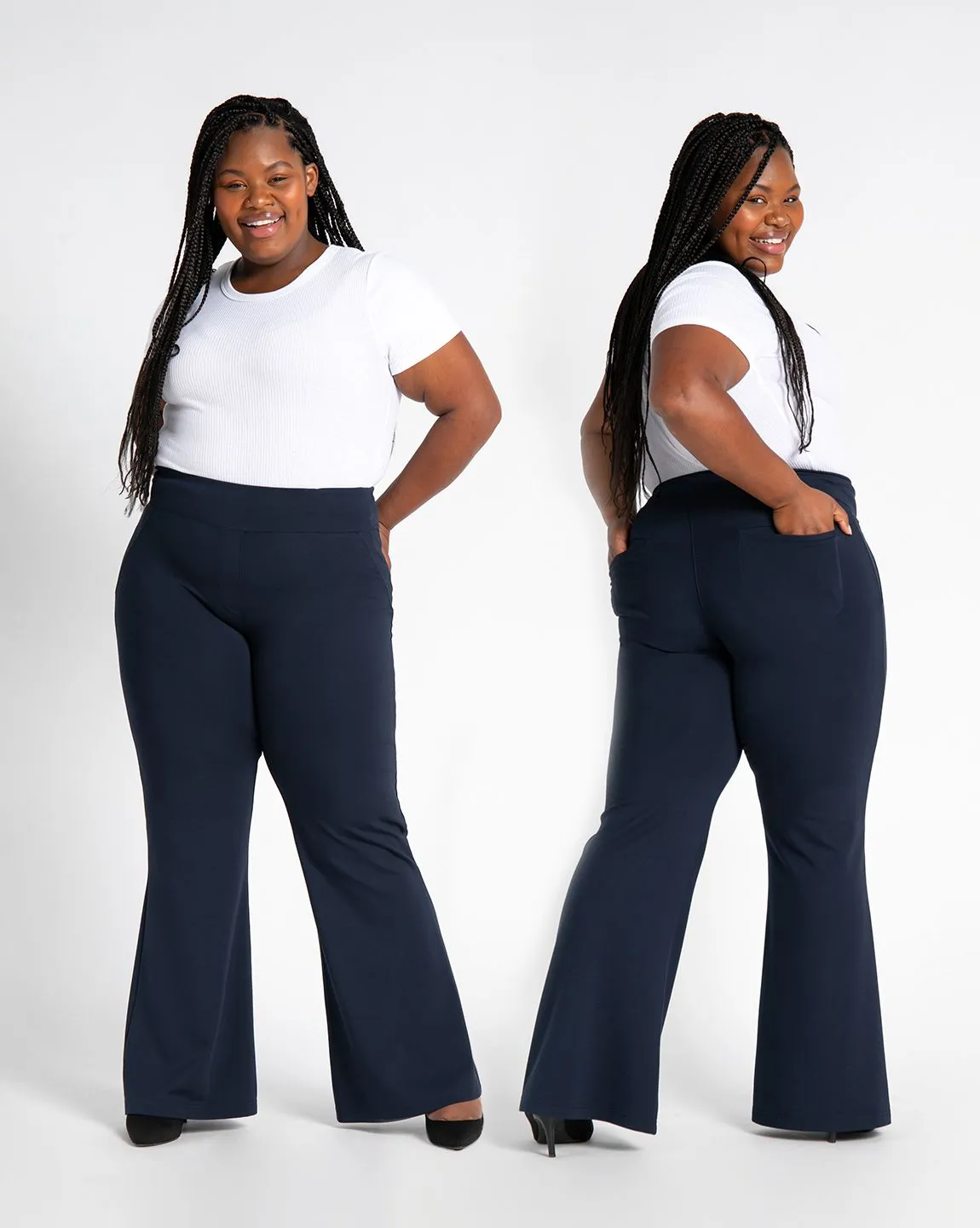 Wide-Leg Two-Pocket Dress Pant Yoga Pants (Navy)