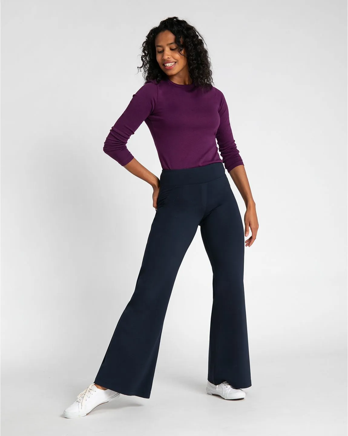 Wide-Leg Two-Pocket Dress Pant Yoga Pants (Navy)