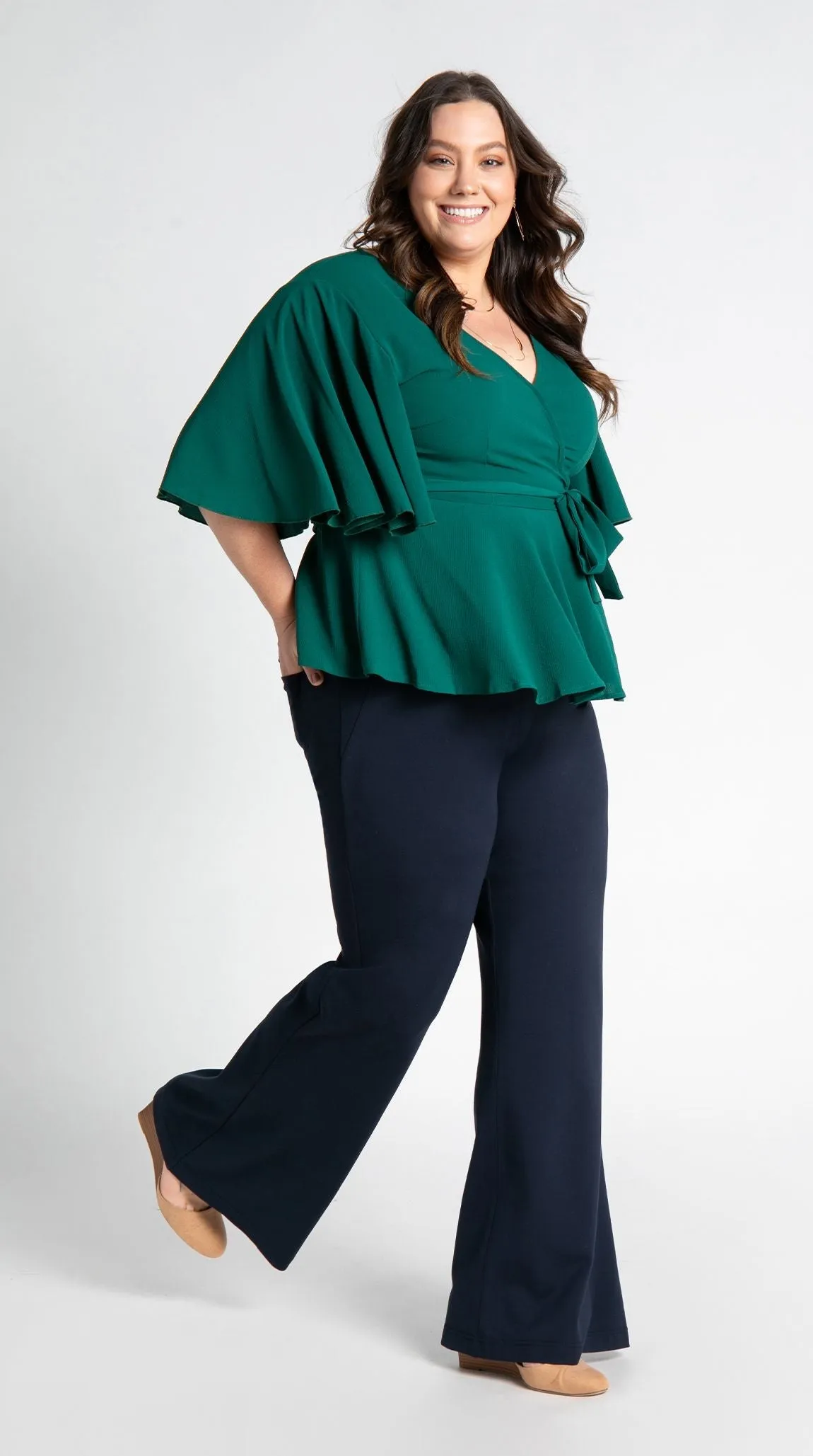 Wide-Leg Two-Pocket Dress Pant Yoga Pants (Navy)