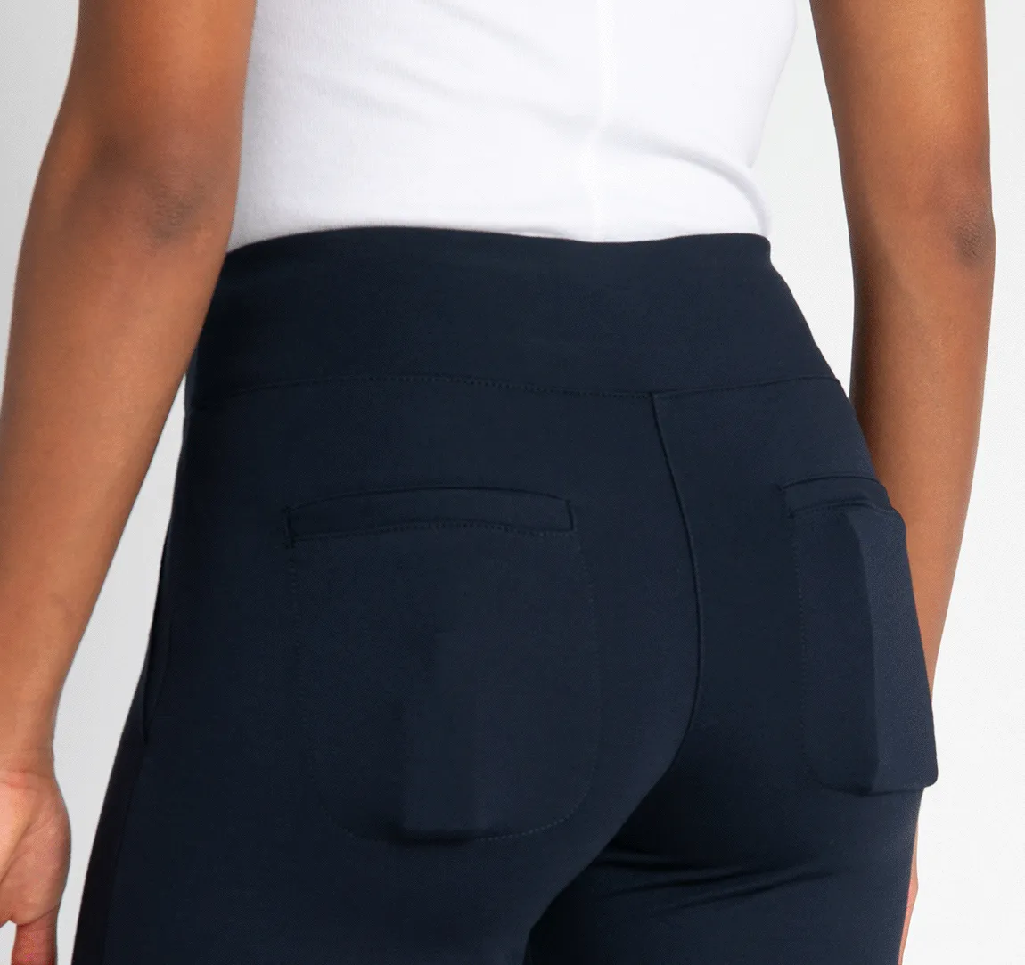 Wide-Leg Two-Pocket Dress Pant Yoga Pants (Navy)