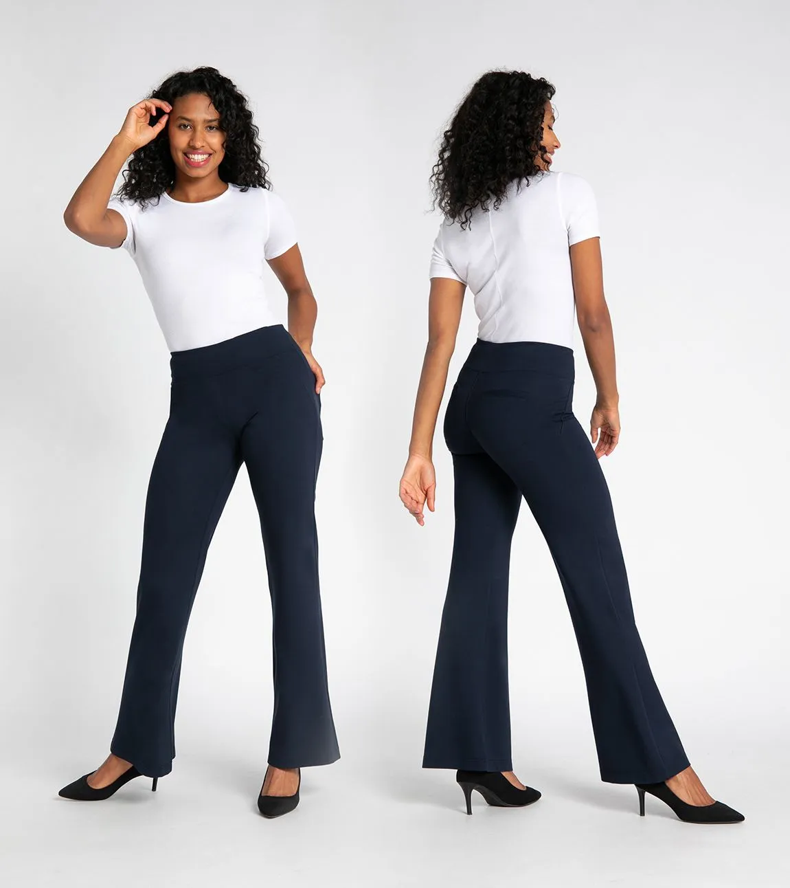 Wide-Leg Two-Pocket Dress Pant Yoga Pants (Navy)