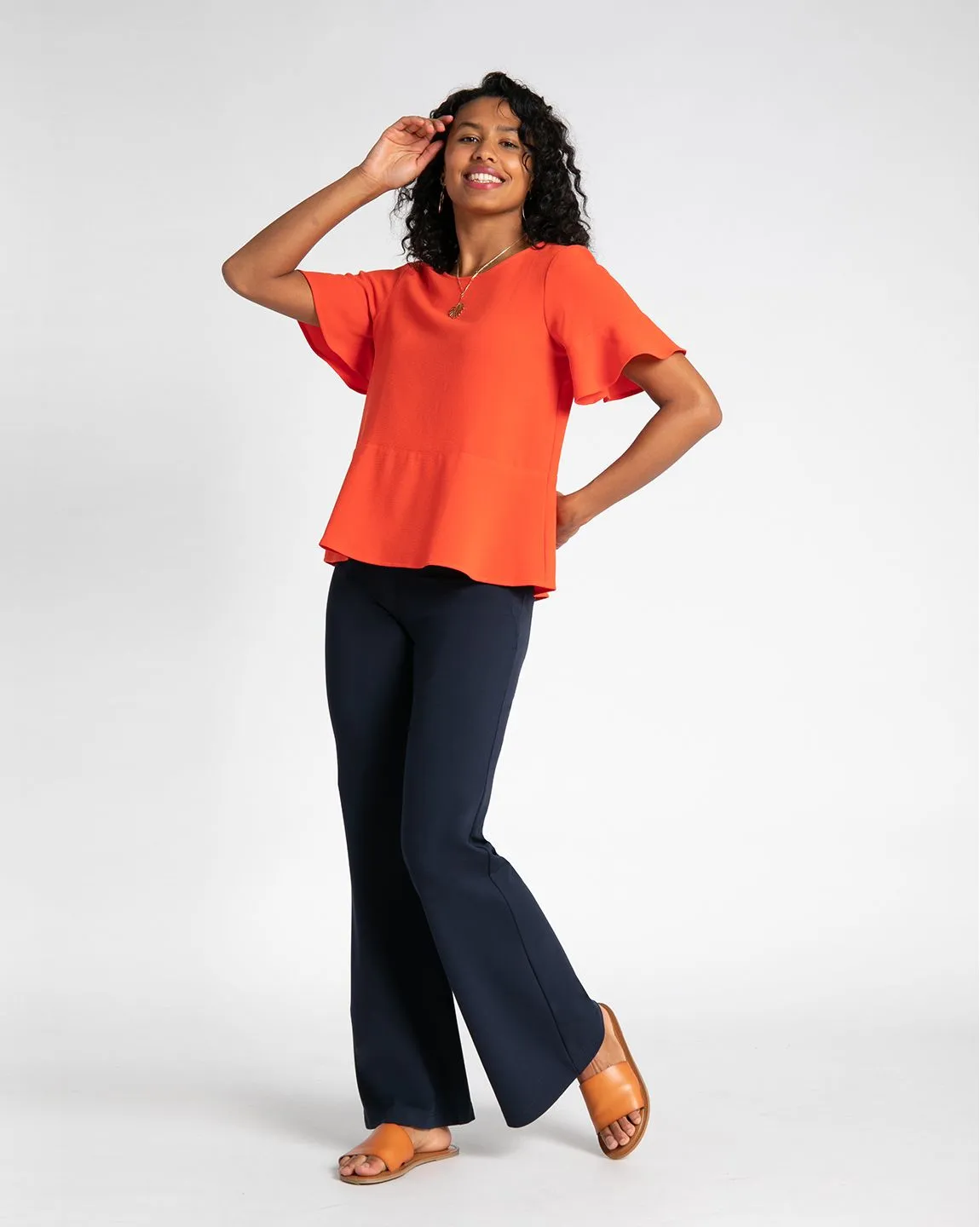 Wide-Leg Two-Pocket Dress Pant Yoga Pants (Navy)