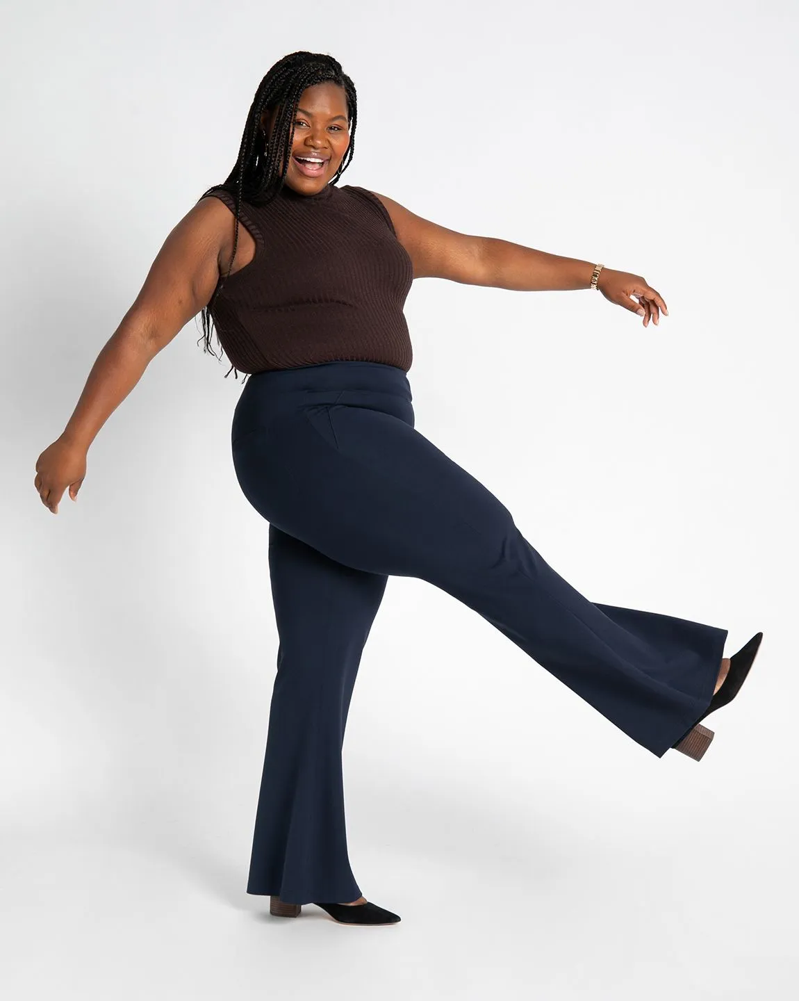 Wide-Leg Two-Pocket Dress Pant Yoga Pants (Navy)