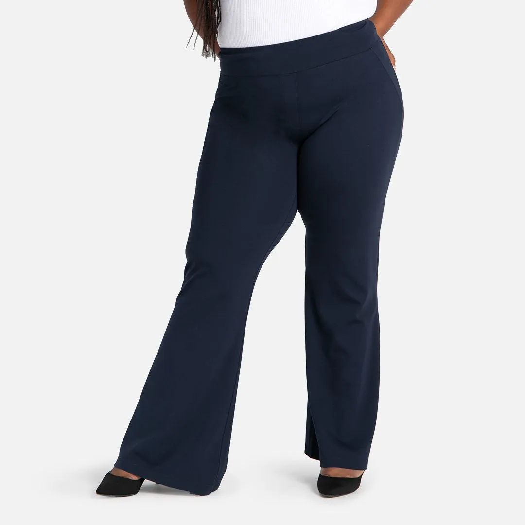 Wide-Leg Two-Pocket Dress Pant Yoga Pants (Navy)