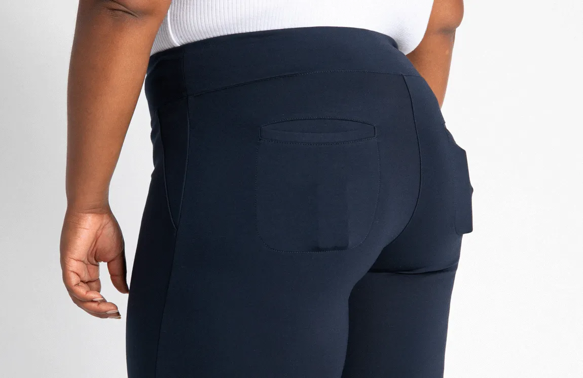 Wide-Leg Two-Pocket Dress Pant Yoga Pants (Navy)