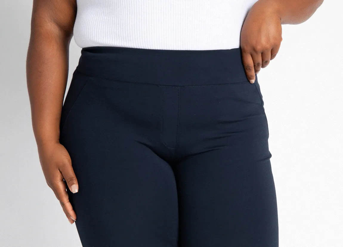 Wide-Leg Two-Pocket Dress Pant Yoga Pants (Navy)
