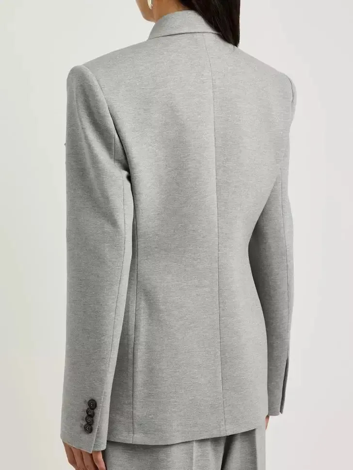 Women’s Double-Breasted Gray Jersey Blazer with Floral Applique